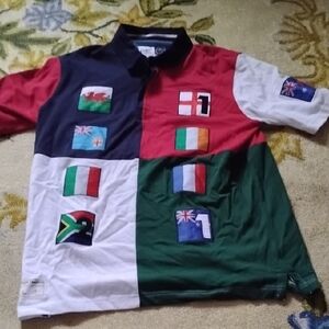 Colorful Men's Polo Shirt with Flag Patches